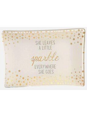 Craft Container Or Jewelry Tray White and Gold Sparkle Star Glass